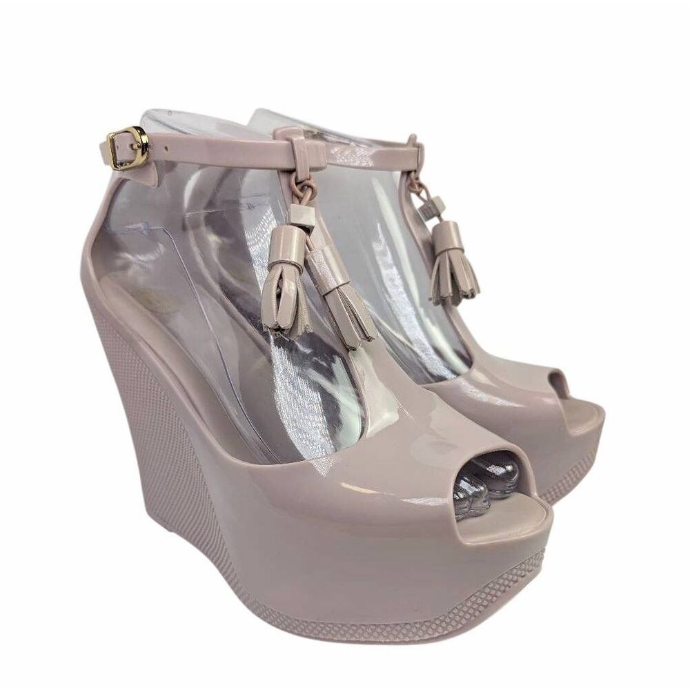 Melissa Peace Tassel Mauve pink jellie platform wedge sandals heels womens 8